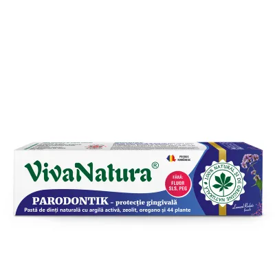 Parodontik protectie gingivala - pasta de dinti 100% naturala cu argila activa, zeolit, oregano si 44 plante, fara fluor, 80ml, VivaNatura
