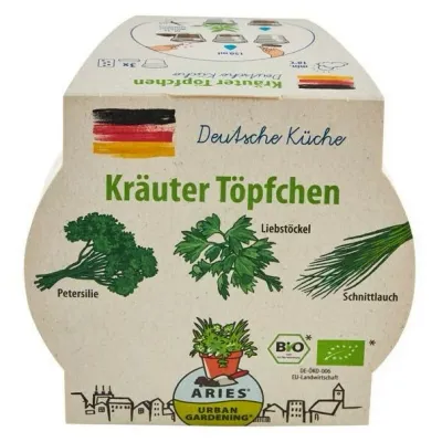 Ghiveci biodegradabil cu seminte pentru semanat - mix ierburi germane bio 3 bucati Aries
