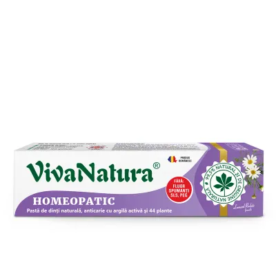 Homeopatic - pasta de dinti naturala 99,5% cu argila activa si 44 plante, fara fluor, 80ml, VivaNatura