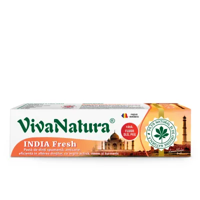 India Fresh - Pasta de dinti naturala cu Neem si Turmeric, fara fluor, 80ml, VivaNatura