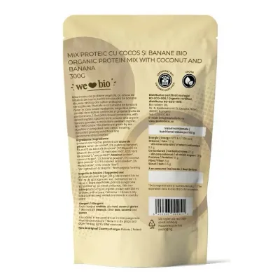 Mix proteic cu cocos si banane bio 300g Obio