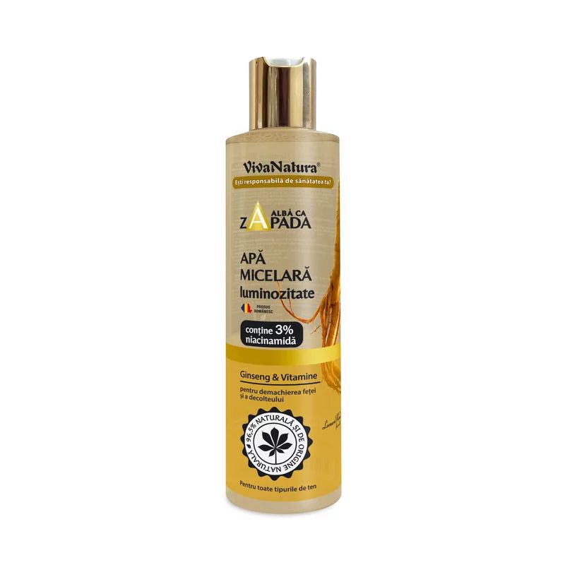 Apa micelara pentru luminozitate - Alba ca Zapada cu Ginseng si vitamine, 250ml, VivaNatura