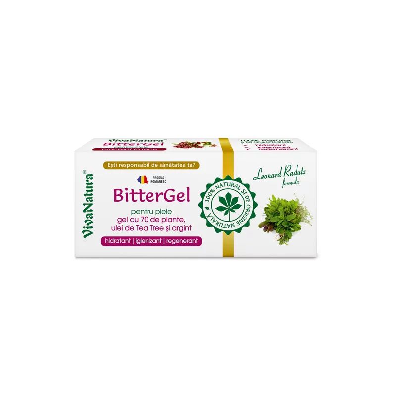 Bittergel Pentru Piele - Gel Cu 70 De Plante, Ulei De Tea Tree Si Argint, 20ml, Vivanatura