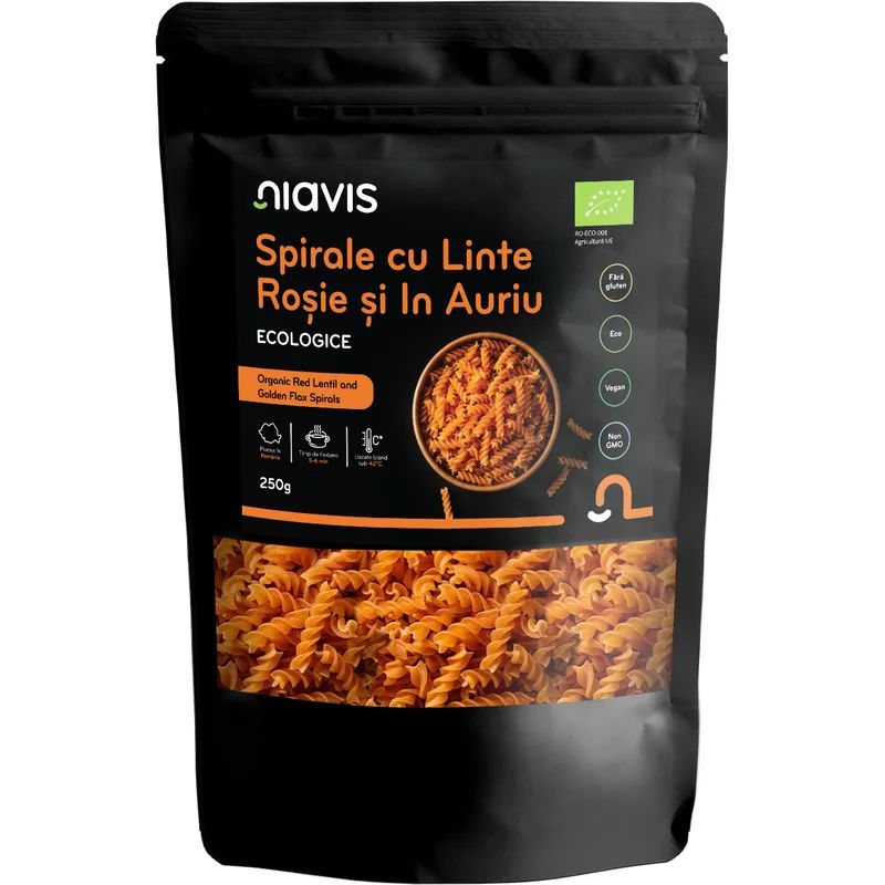 Spirale cu Linte Rosie si In Auriu Ecologice, bio, 250g, Niavis