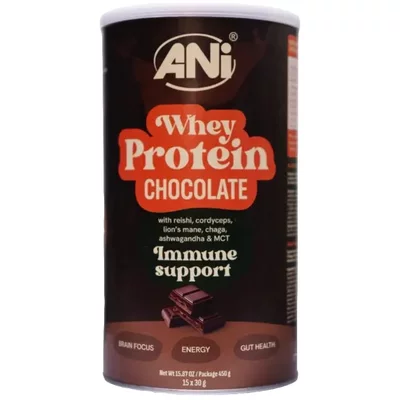 Proteina din zer cu ciocolata, ciuperci si ulei MCT 450g ANi