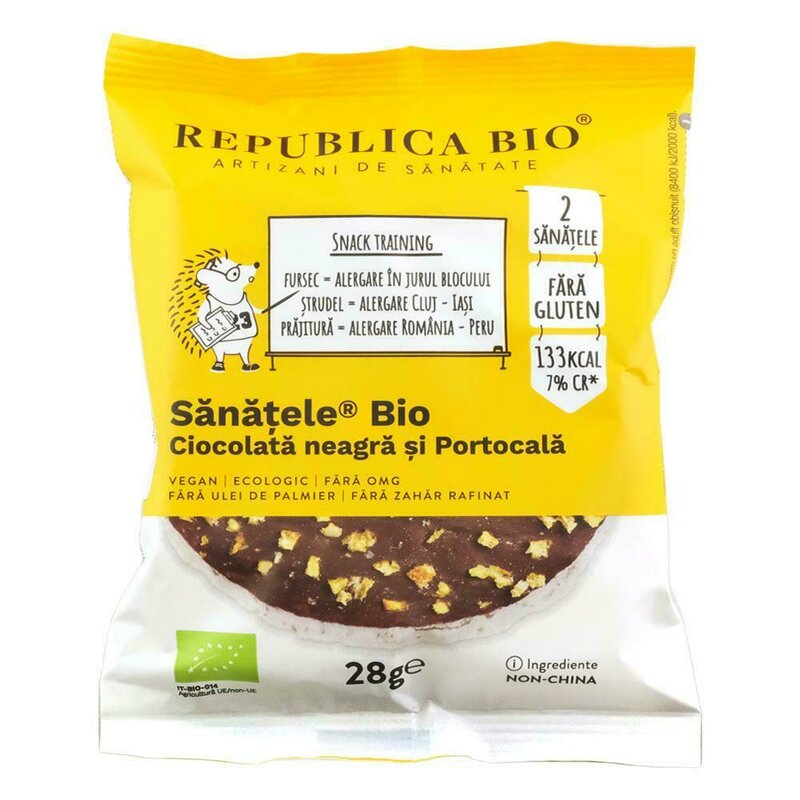 Sanatele bio ciocolata neagra si portocala, ecologic, fara gluten, 28g, republica bio