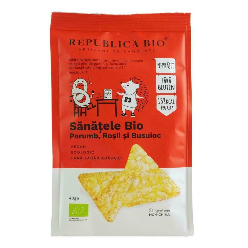 Sanatele bio porumb, rosii si busuioc, ecologic, fara gluten, 40g, republica bio