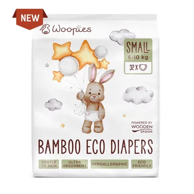 Scutece cu fibre de bambus marime s 6-10kg ecologice 32buc Wooden Spoon PRET REDUS