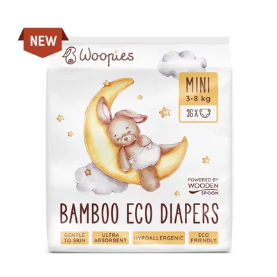 Scutece cu fibre de bambus mini 3-8kg ecologice 36buc Wooden Spoon PRET REDUS