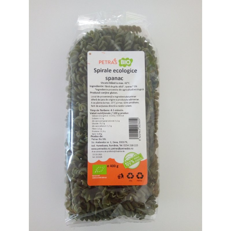 Spirale eco cu spanac, petras bio, 400g