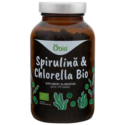 Spirulina si chlorella bio 375 tablete 150g Obio PRET REDUS