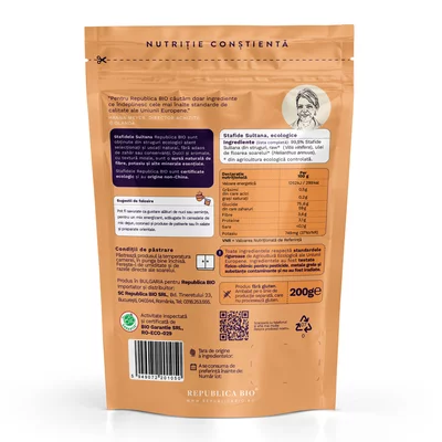 Stafide Sultana ecologice, FARA GLUTEN, 200g, Republica BIO