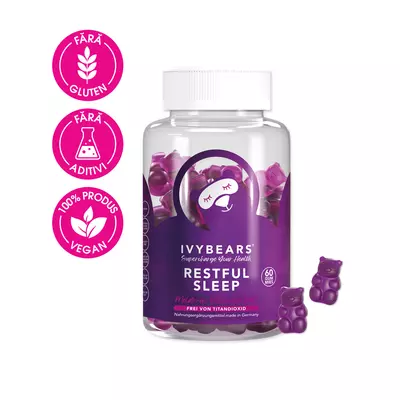 Supliment Natural cu Melatonina pentru Somn Linistit, 60 jeleuri, IVY BEARS Restful Sleep