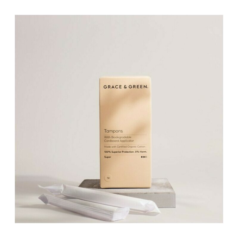 Tampoane cu aplicator din bumbac organic 100% biodegradabile super (14 buc), grace and green