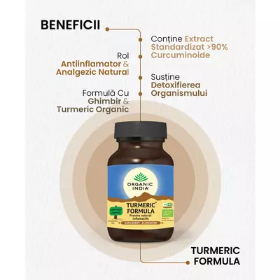 Turmeric Formula NEW, Antiinflamator Natural, 60 cps, Organic India