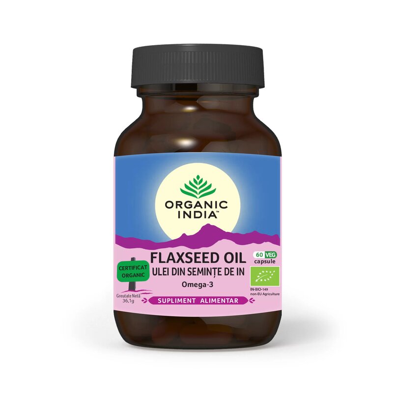 Ulei din semințe de in - omega 3, 60 caps veg, organic india