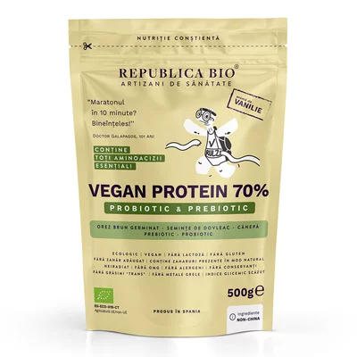Vegan Protein 70% - Probiotic & Prebiotic, 500g, ecologic, gust vanilie, Republica BIO