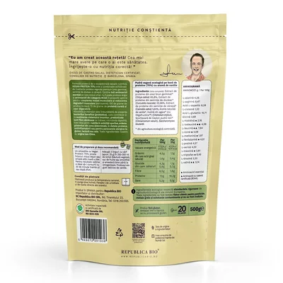 Vegan Protein 70% - Probiotic & Prebiotic, 500g, ecologic, gust vanilie, Republica BIO