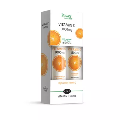 Vitamina C 1000mg cu Stevie + Vitamina C 500mg, tablete efervescente, Power Of Nature