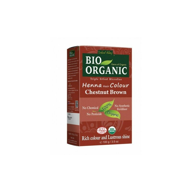 Vopsea Henna Saten Castana Bio Organic, 100g, Indus Valley