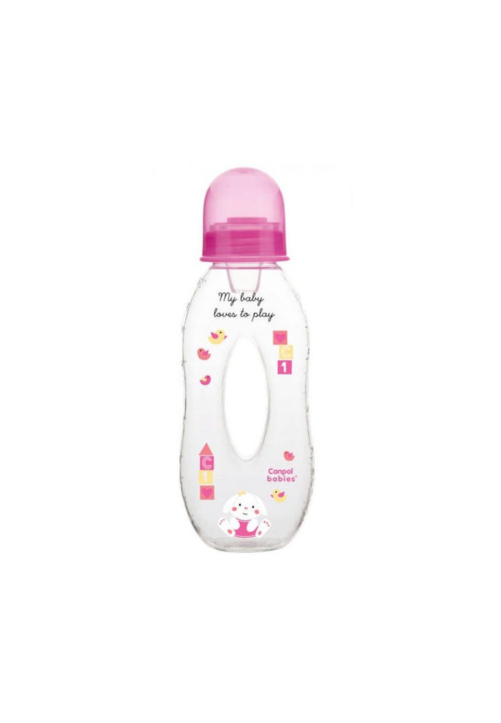 Biberon Canpol, My baby loves to play, roz, 250 ml