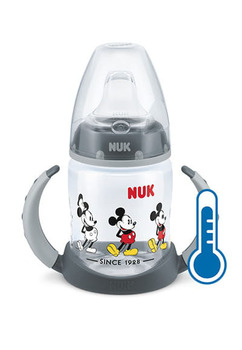 Biberon cu maner, indicator de temperatura, Mickey Mouse, gri, 6-18 luni, 150 ml