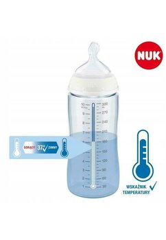 Biberon, Nuk First Choice+, cu  senzor de temperatură, Tigru, 0-6 luni, 300 ml, albastru