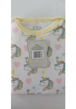 Body maneca scurta, bumbac, Unicorni curcubeu, alb