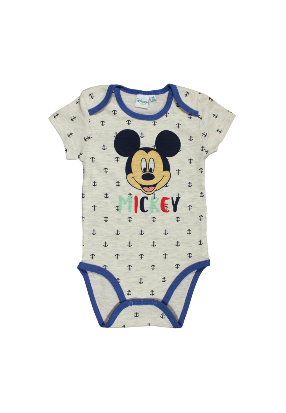 Body maneca scurta, Mickey Mouse, crem cu ancore