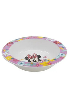 Bol plastic, Minnie Mouse cu flori, alb, 16 x 3,5 cm
