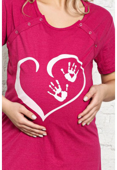 Camasa alaptat, bumbac, Heart and baby hands, roz