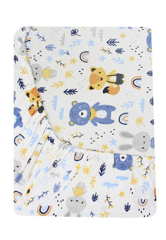 Cearceaf bumbac, Ursulet cu esarfa gri, 120x60 cm, multicolor