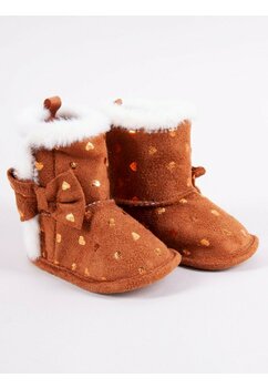 Cizmulite bebe, material textil, maro cu inimioare