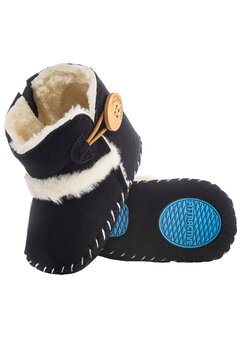 Cizmulite bebe, material textil, negre cu blanita alba