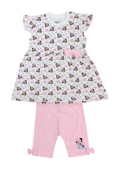 Compleu bebe vara, Minnie cu flori, roz deschis