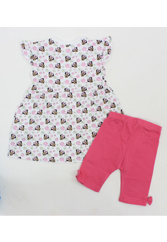 Compleu bebe vara, Minnie cu flori, roz inchis