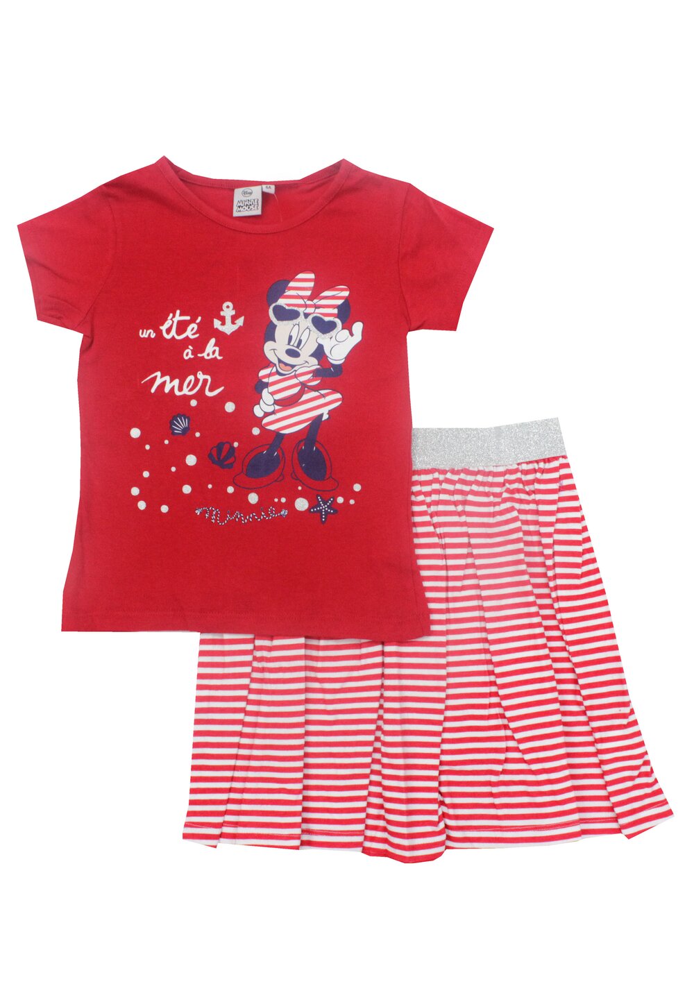 Compleu fete, bumbac, Minnie Mouse, Un ete a la mer, rosu