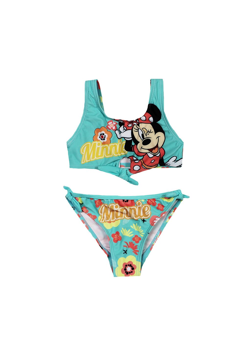 Costum de baie 2 piese, 82% poliester, Happy Minnie Mouse, turcoaz