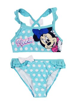 Costum de baie 2 piese, 82% poliester, Minnie Mouse, albastru cu buline