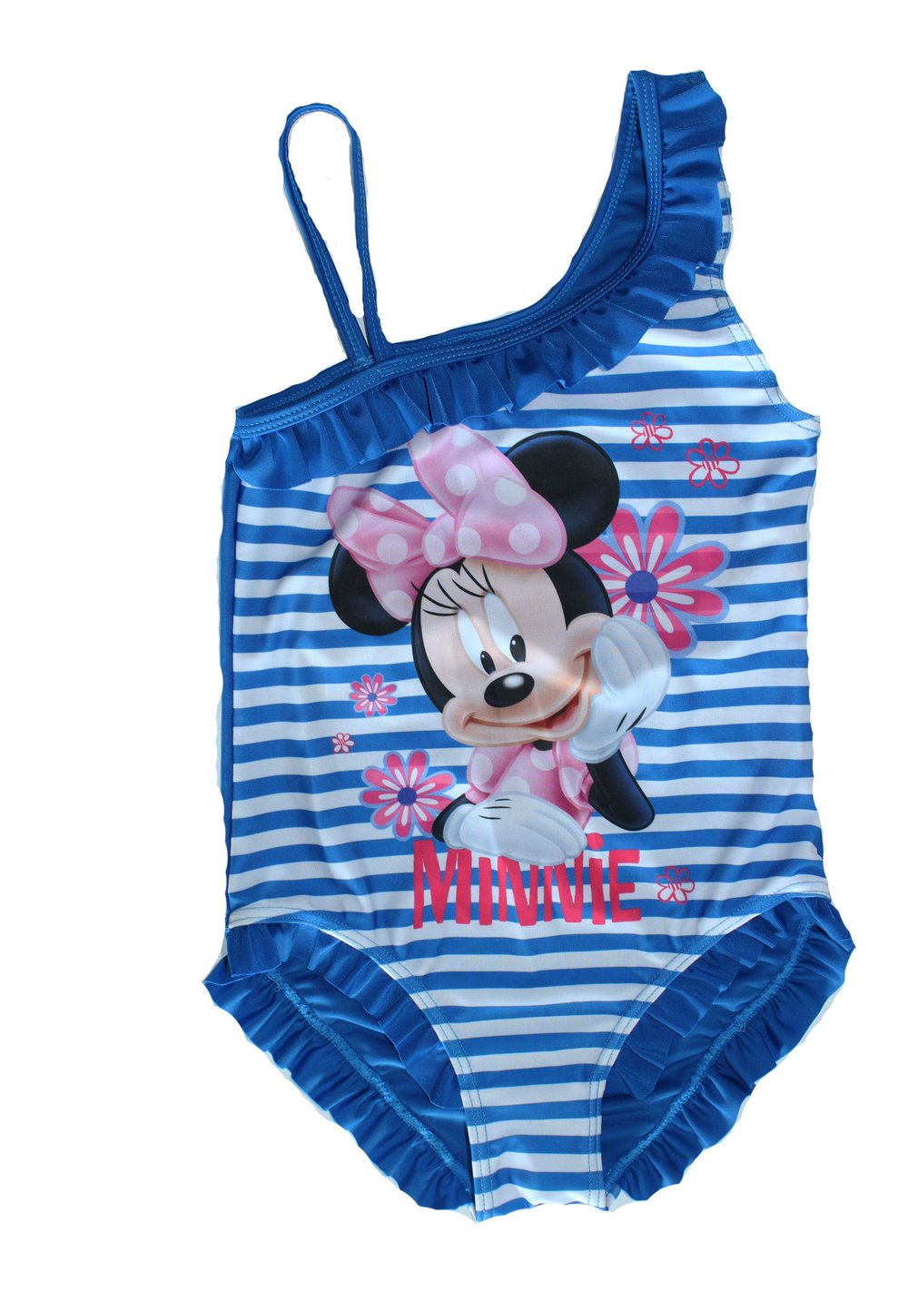 Costum intreg de baie, Minnie, alb cu dungi albastre