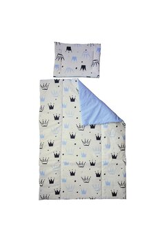 Lenjerie 3 piese, Prichindel, coronite si buline, albastru,120x60cm