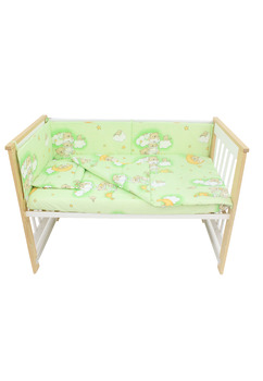 Lenjerie 4 piese, bumbac, ursuletul somnoros, verde, 120x60 cm