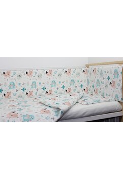 Lenjerie 4 piese, Ursuletul cu esarfa, roz cu turcoaz, 120x60cm