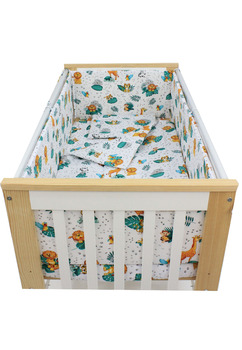 Lenjerie 5 piese, bumbac, animalute in jungla, 120x60 cm, multicolor