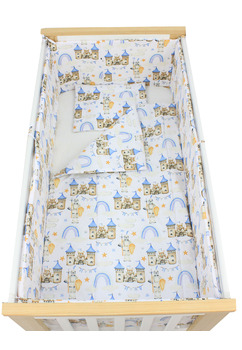 Lenjerie 5 piese, bumbac, Castel albastru, 120x60 cm, multicolor