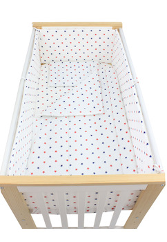 Lenjerie 5 piese, bumbac, stelute rosii si bleumarin, 120x60 cm, alb