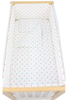 Lenjerie 5 piese, bumbac, stelute roz si gri, 120x60 cm, alb