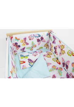 Lenjerie 5 piese, fluturasi multicolori, verso turcoaz, 120x60 cm