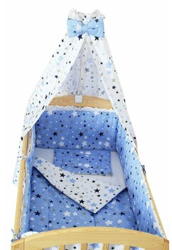Lenjerie 6 piese, 2 fete, Stelutele albastre, cu baldachin, multicolor, 140x70 cm