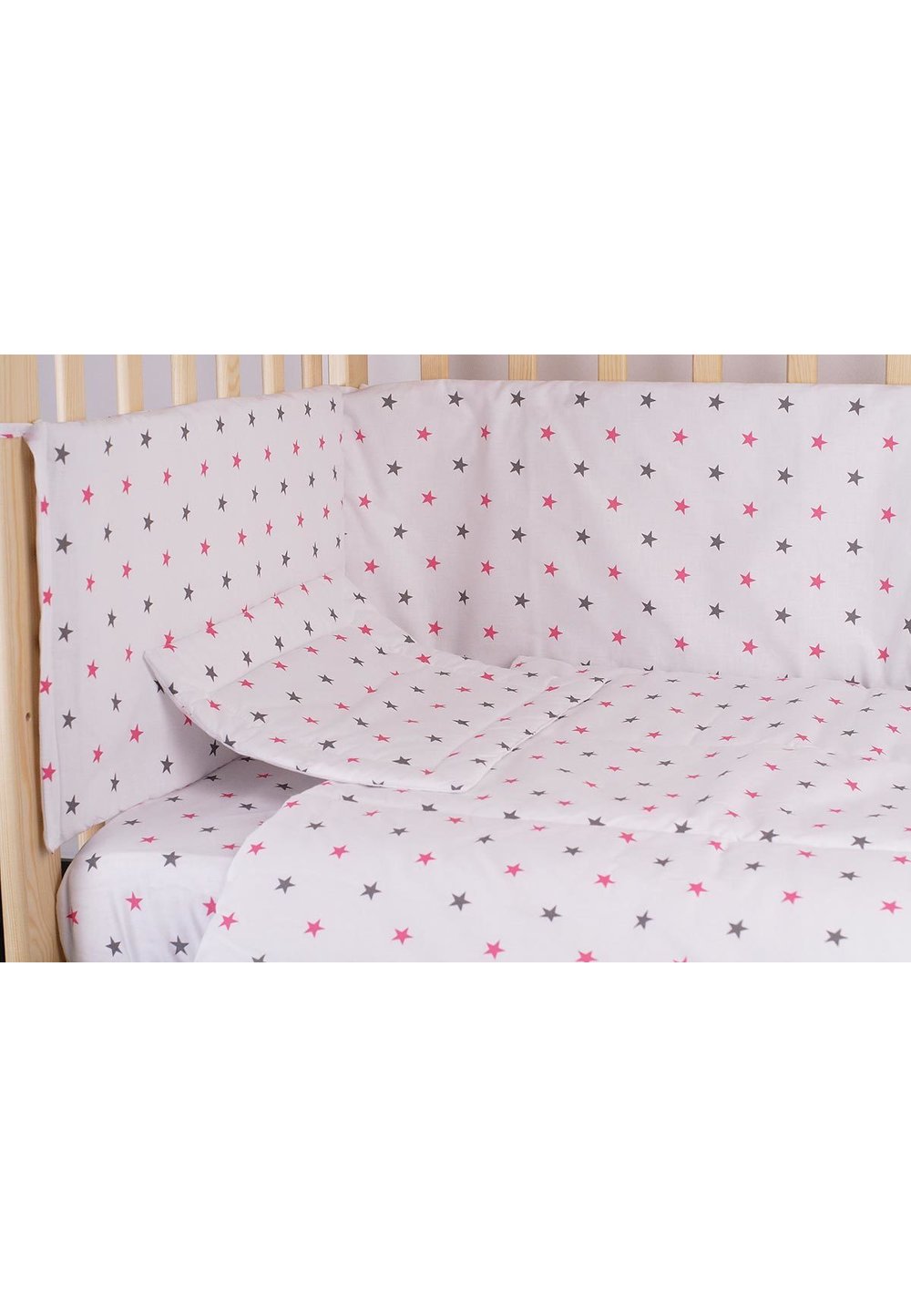 Lenjerie alba,stelute roz cu gri,5 piese, 140x70 cm